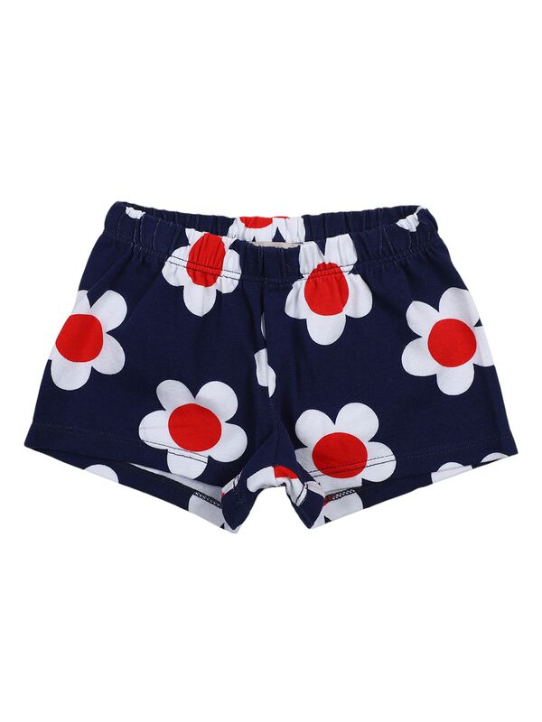 Girls White & Blue Printed T- Shirt with Short Pants image number 2